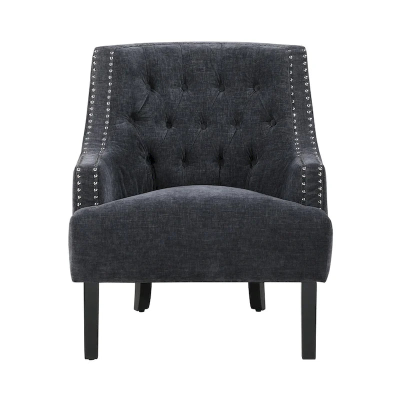 Fauteuil d'appoint traditionnel moderne, revêtement en chenille, capitonnage, bois massif, 1 pièce, mobilier de salon