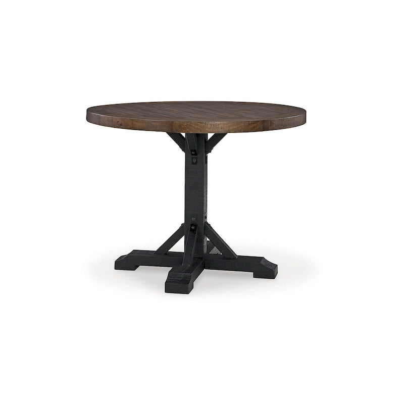 Table à manger hauteur comptoir noire et marron foncé, 122 cm L x 122 cm P x 91 cm H