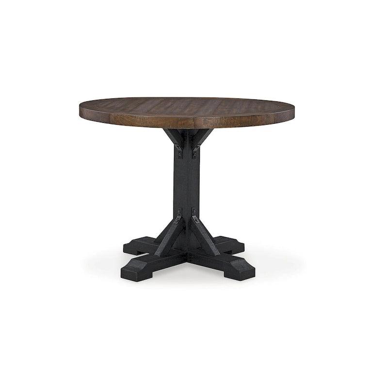 Table à manger hauteur comptoir noire et marron foncé, 122 cm L x 122 cm P x 91 cm H