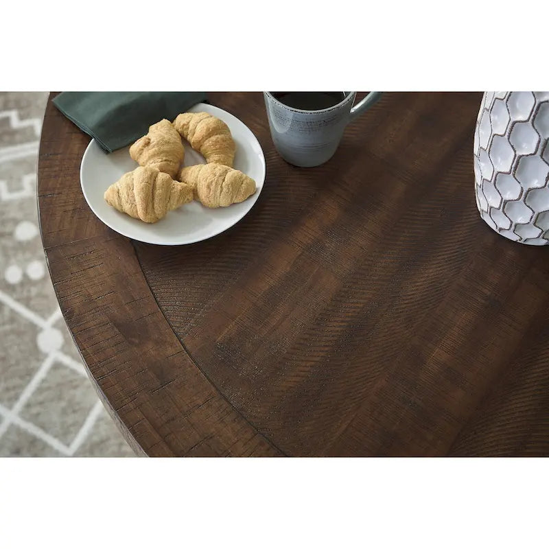 Table à manger hauteur comptoir noire et marron foncé, 122 cm L x 122 cm P x 91 cm H