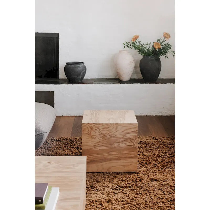 Table d'appoint moderne en placage de bois de loupe naturel, 18"L x 18"P x 16"H