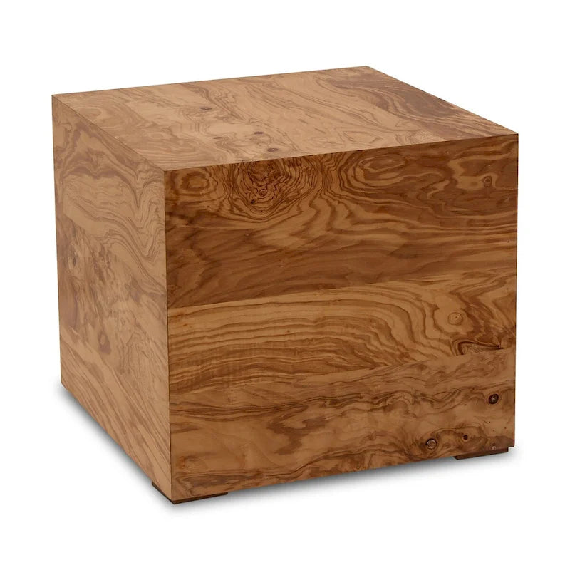 Table d'appoint moderne en placage de bois de loupe naturel, 18"L x 18"P x 16"H