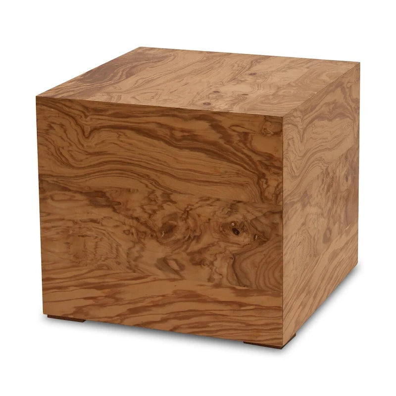 Table d'appoint moderne en placage de bois de loupe naturel, 18"L x 18"P x 16"H