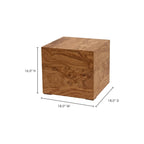 Table d'appoint moderne en placage de bois de loupe naturel, 18"L x 18"P x 16"H