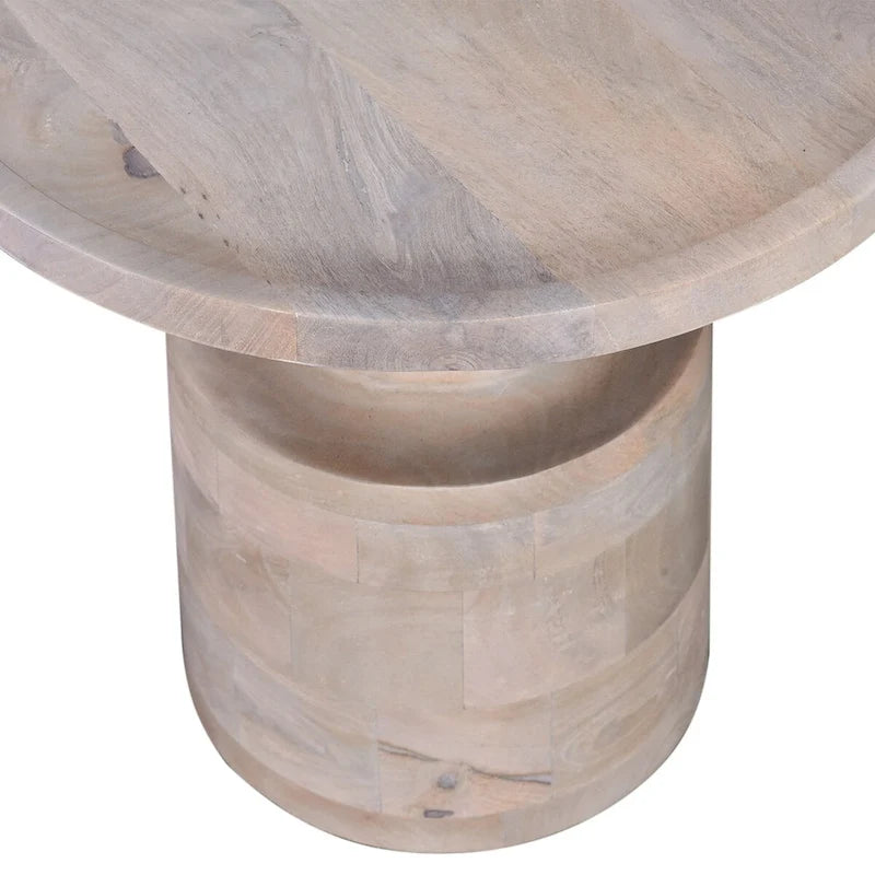 Table d'appoint, plateau rond de 18 pouces, pied central, bois de manguier blanc chêne