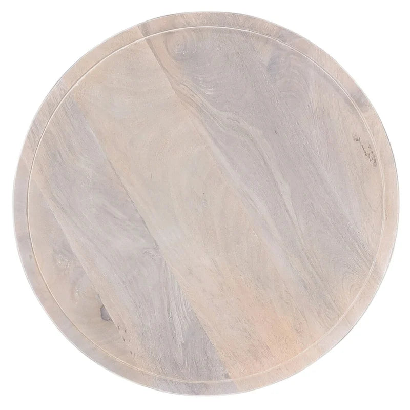 Table d'appoint, plateau rond de 18 pouces, pied central, bois de manguier blanc chêne