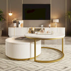 Table basse gigogne ronde moderne cannelée avec tiroir