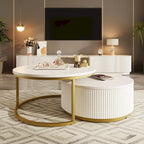 Table basse gigogne ronde moderne cannelée avec tiroir