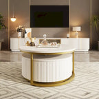 Table basse gigogne ronde moderne cannelée avec tiroir
