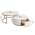 Table basse gigogne ronde moderne cannelée avec tiroir