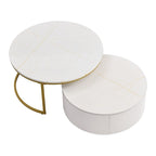 Table basse gigogne ronde moderne cannelée avec tiroir