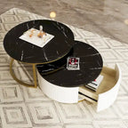 Table basse gigogne ronde moderne cannelée avec tiroir