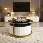Table basse gigogne ronde moderne cannelée avec tiroir