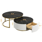 Table basse gigogne ronde moderne cannelée avec tiroir