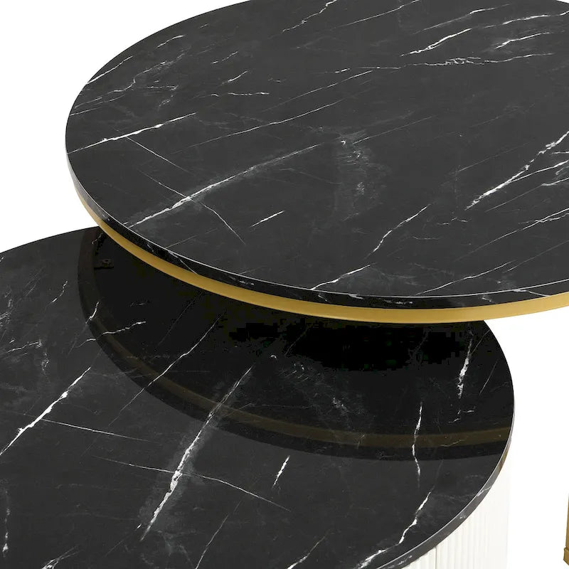 Table basse gigogne ronde moderne cannelée avec tiroir