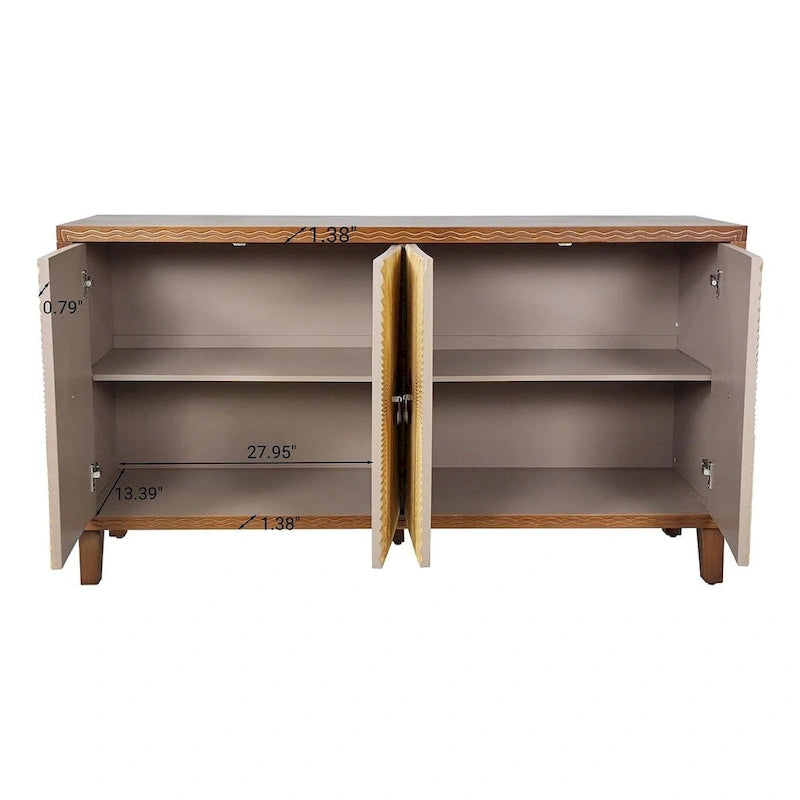 Buffet/Vaisselier à Motif Sculpté 60 Vintage 4 Portes