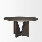 Table à manger en bois texturé espresso, ronde de 60", avec piètement géométrique - 60,0L x 60,0W x 30,0H