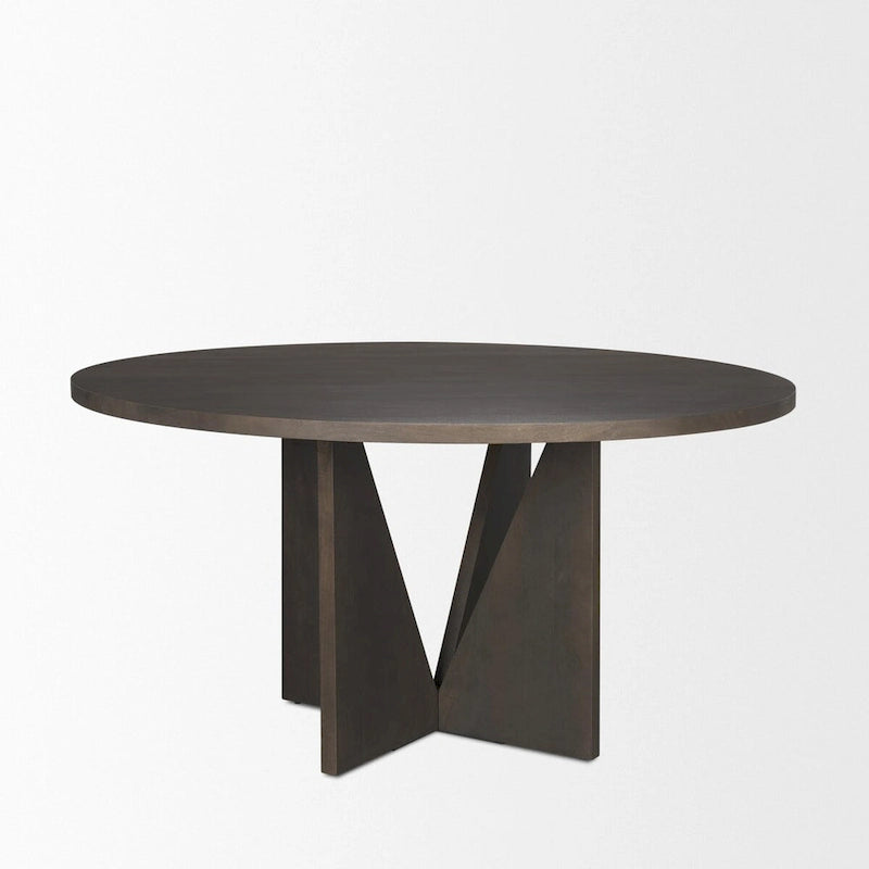 Table à manger en bois texturé espresso, ronde de 60", avec piètement géométrique - 60,0L x 60,0W x 30,0H