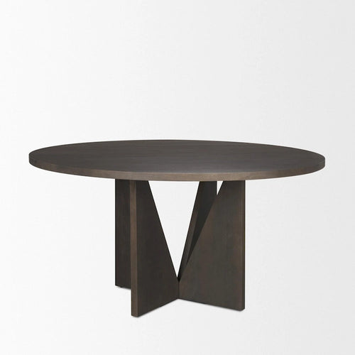 Table à manger en bois texturé espresso, ronde de 60", avec piètement géométrique - 60,0L x 60,0W x 30,0H