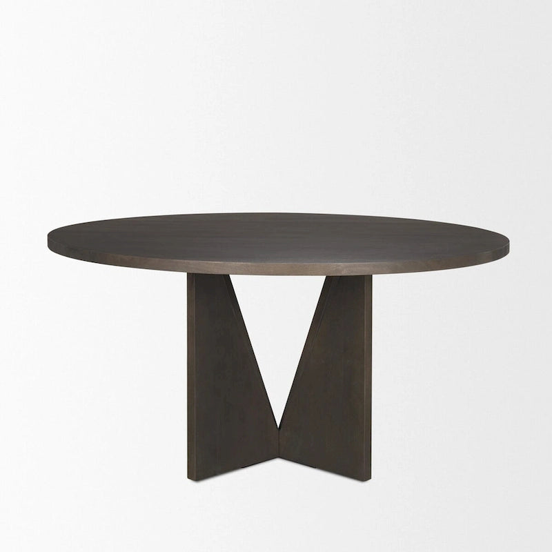 Table à manger en bois texturé espresso, ronde de 60", avec piètement géométrique - 60,0L x 60,0W x 30,0H
