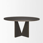 Table à manger en bois texturé espresso, ronde de 60", avec piètement géométrique - 60,0L x 60,0W x 30,0H