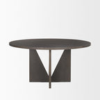 Table à manger en bois texturé espresso, ronde de 60", avec piètement géométrique - 60,0L x 60,0W x 30,0H