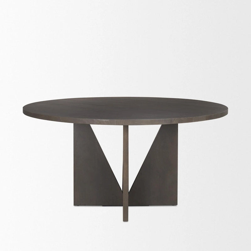 Table à manger en bois texturé espresso, ronde de 60", avec piètement géométrique - 60,0L x 60,0W x 30,0H