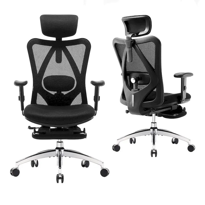 Chaise de bureau ergonomique en maille à dossier haut avec repose-pieds et soutien lombaire