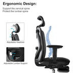 Chaise de bureau ergonomique en maille à dossier haut avec repose-pieds et soutien lombaire