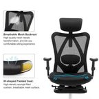 Chaise de bureau ergonomique en maille à dossier haut avec repose-pieds et soutien lombaire