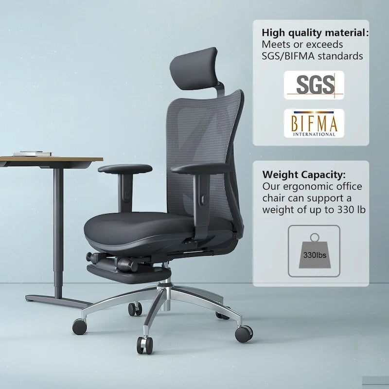 Chaise de bureau ergonomique en maille à dossier haut avec repose-pieds et soutien lombaire