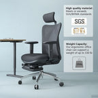 Chaise de bureau ergonomique en maille à dossier haut avec repose-pieds et soutien lombaire