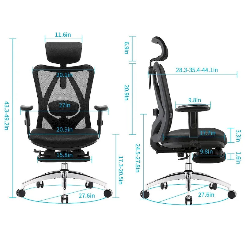 Chaise de bureau ergonomique en maille à dossier haut avec repose-pieds et soutien lombaire