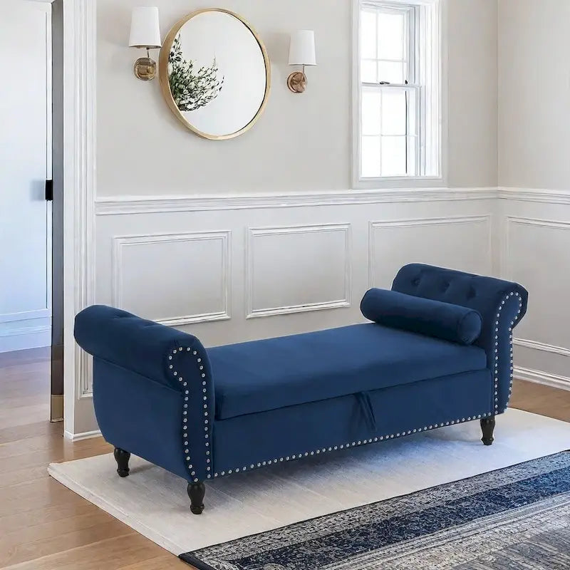 Banc de rangement multifonctionnel traditionnel Xanthia en velours avec oreiller