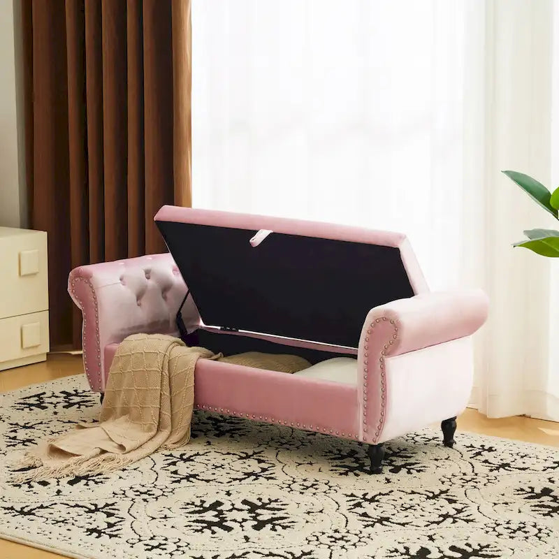Banc de rangement multifonctionnel traditionnel Xanthia en velours avec oreiller
