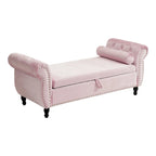 Banc de rangement multifonctionnel traditionnel Xanthia en velours avec oreiller