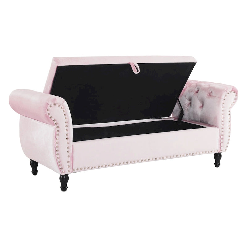 Banc de rangement multifonctionnel traditionnel Xanthia en velours avec oreiller