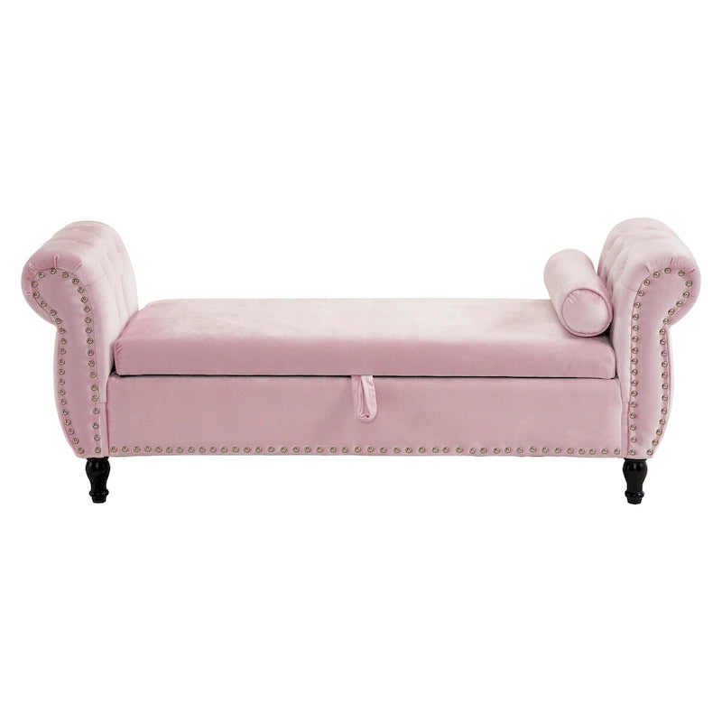 Banc de rangement multifonctionnel traditionnel Xanthia en velours avec oreiller