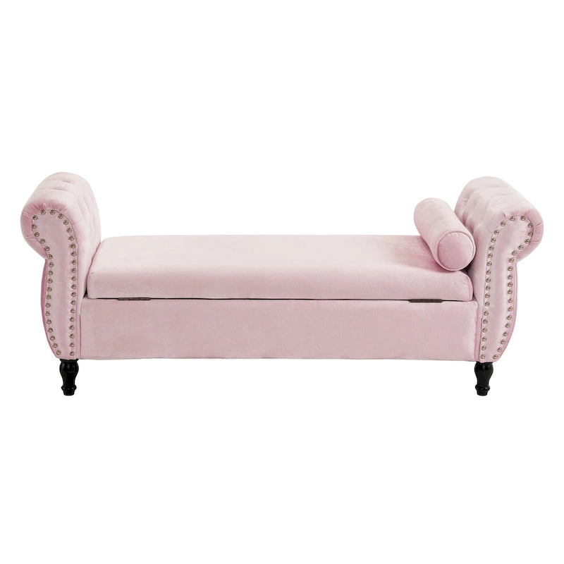 Banc de rangement multifonctionnel traditionnel Xanthia en velours avec oreiller