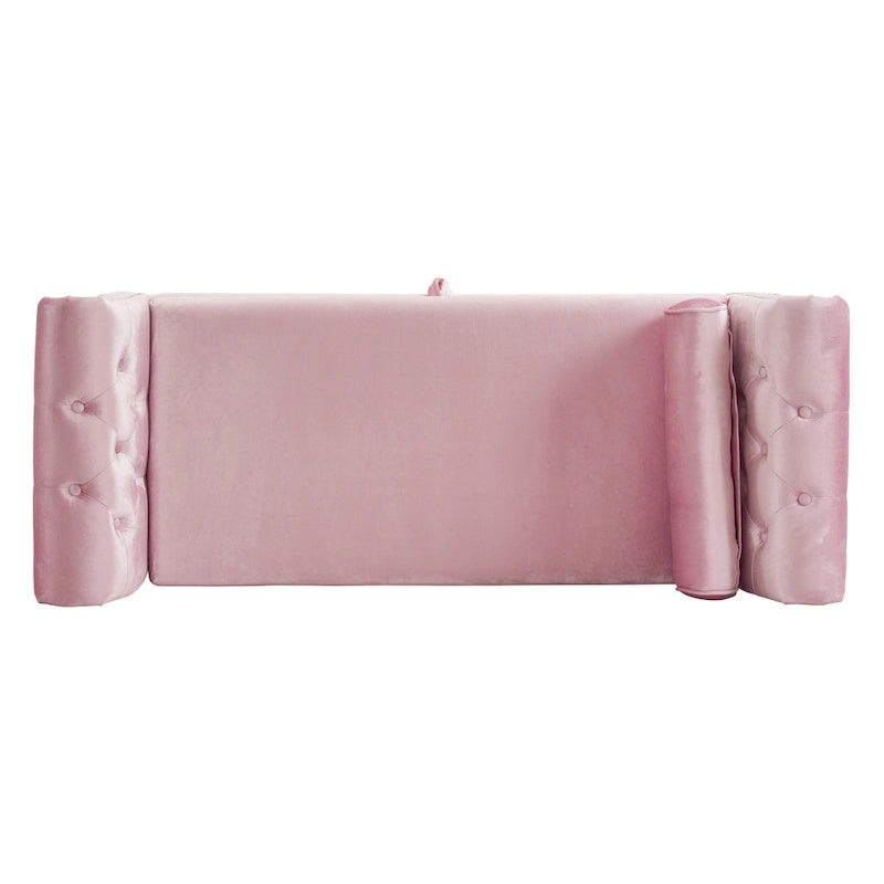 Banc de rangement multifonctionnel traditionnel Xanthia en velours avec oreiller