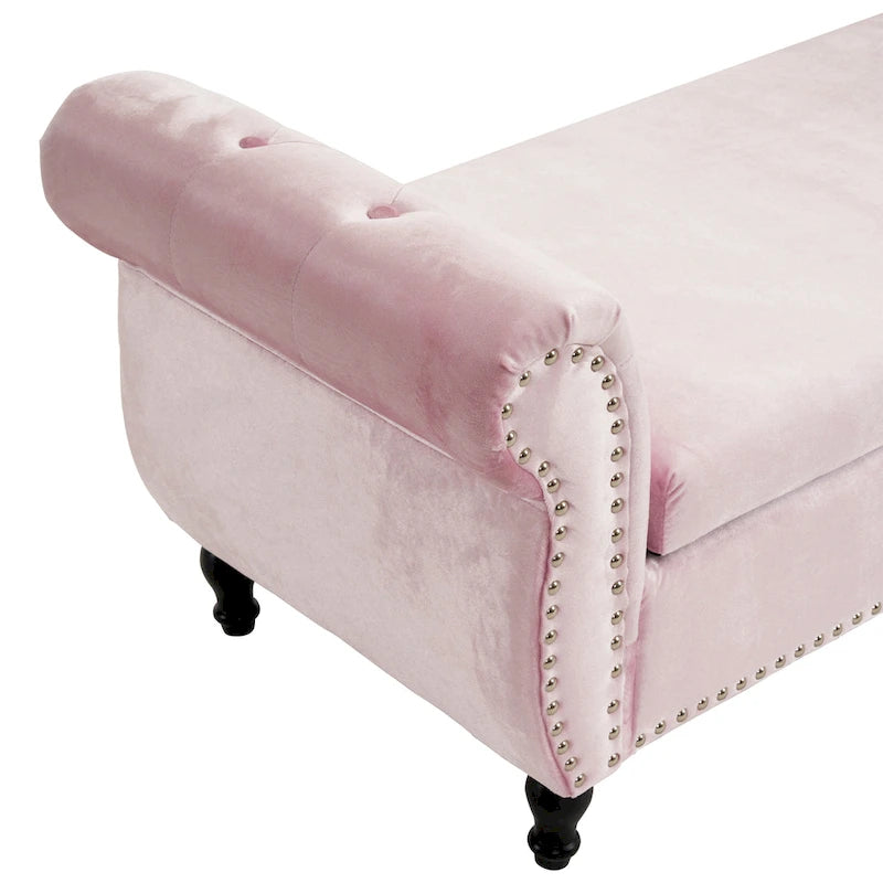 Banc de rangement multifonctionnel traditionnel Xanthia en velours avec oreiller