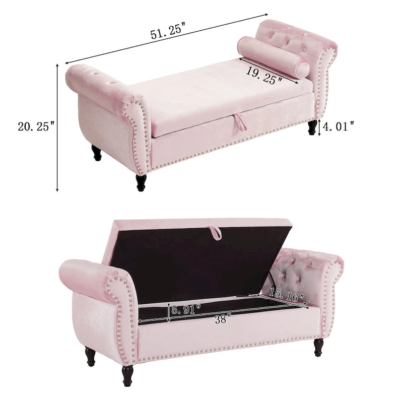 Banc de rangement multifonctionnel traditionnel Xanthia en velours avec oreiller