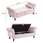 Banc de rangement multifonctionnel traditionnel Xanthia en velours avec oreiller