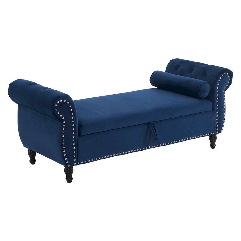 Banc de rangement multifonctionnel traditionnel Xanthia en velours avec oreiller