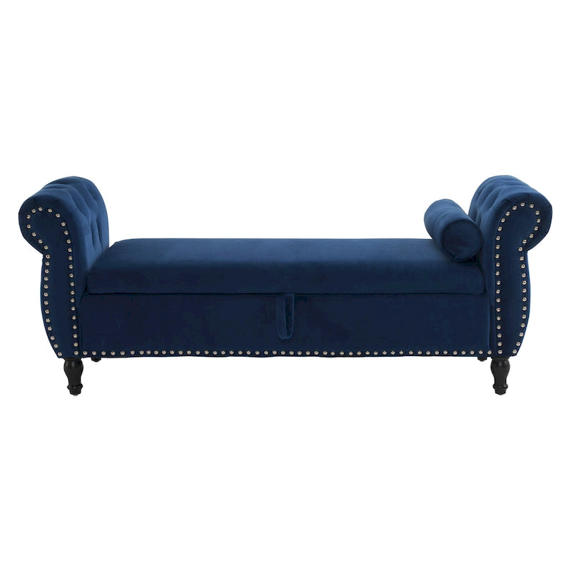 Banc de rangement multifonctionnel traditionnel Xanthia en velours avec oreiller