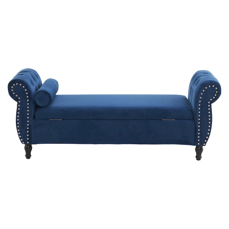 Banc de rangement multifonctionnel traditionnel Xanthia en velours avec oreiller