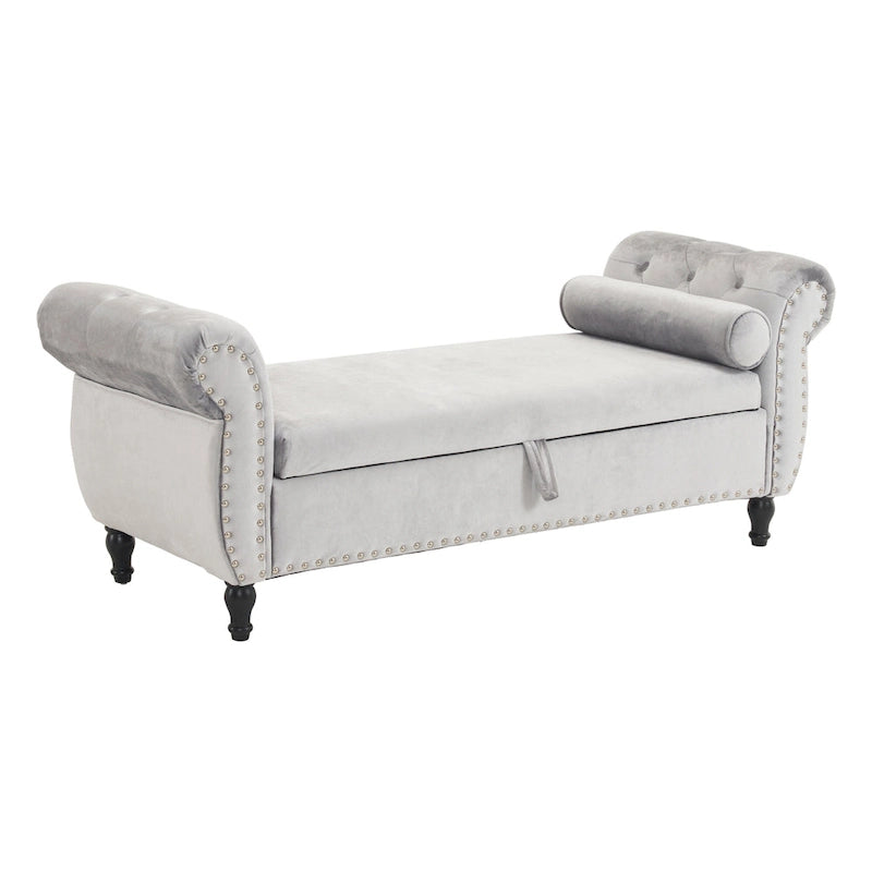 Banc de rangement multifonctionnel traditionnel Xanthia en velours avec oreiller