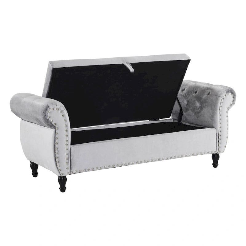 Banc de rangement multifonctionnel traditionnel Xanthia en velours avec oreiller