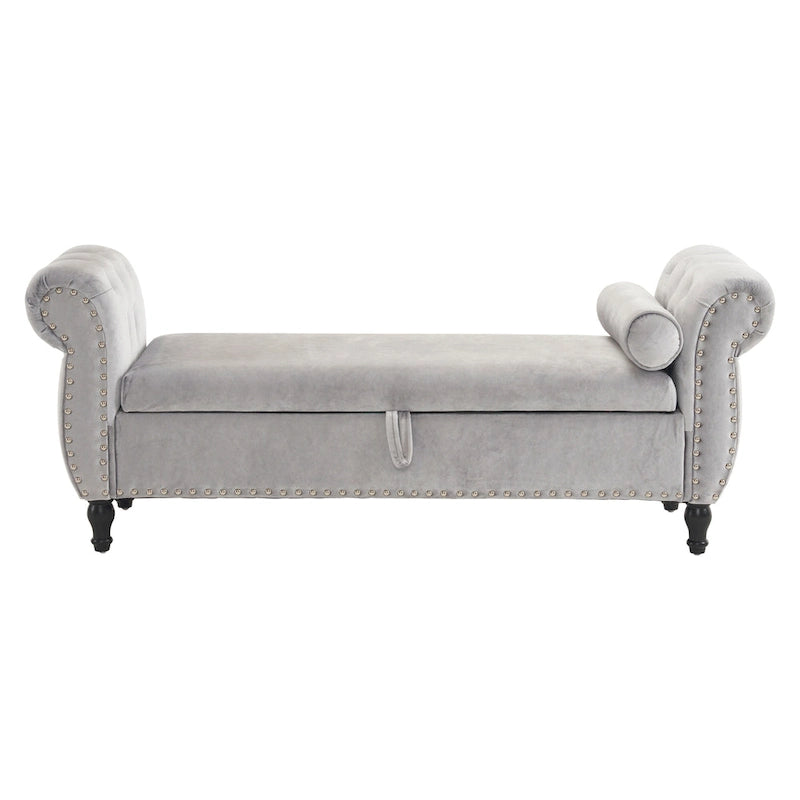 Banc de rangement multifonctionnel traditionnel Xanthia en velours avec oreiller
