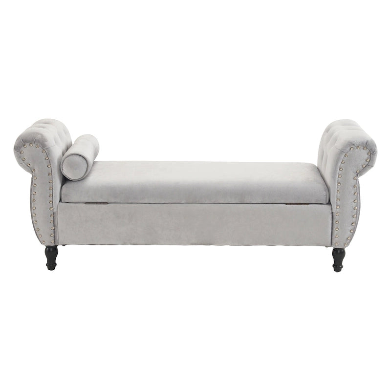 Banc de rangement multifonctionnel traditionnel Xanthia en velours avec oreiller
